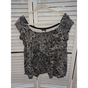 Torrid Womens 1X Plus Size Black White Paisley Empire Waist Babydoll Top